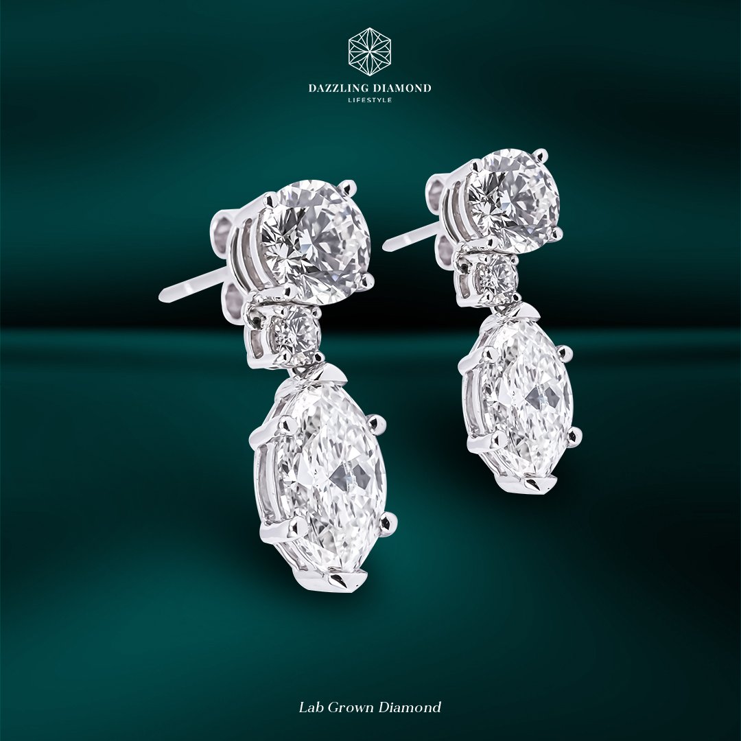 EARRING - LD MARQUISE ROUND BRILLIANT DANGLE WG EARRINGS 2.1CT
